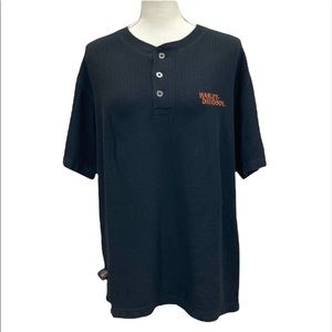 HARLEY-DAVIDSON Black Ribbed Short Sleeve Men’s Polo Shirt Size Medium